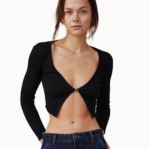 Cotton On Black Ribbed Button Crop Top